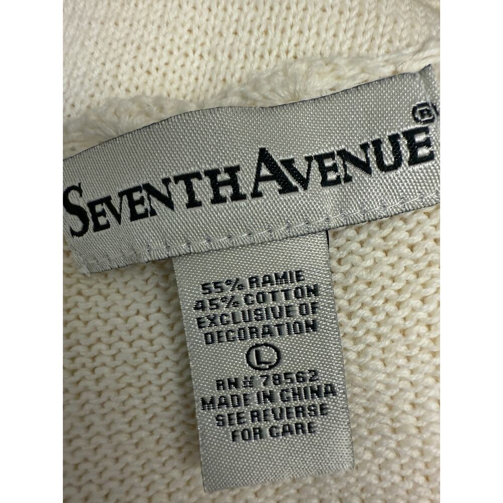 VTG Seventh Avenue Womens L White Floral Knitted Pullover Sweater Crochet Easter - Picture 3 of 7